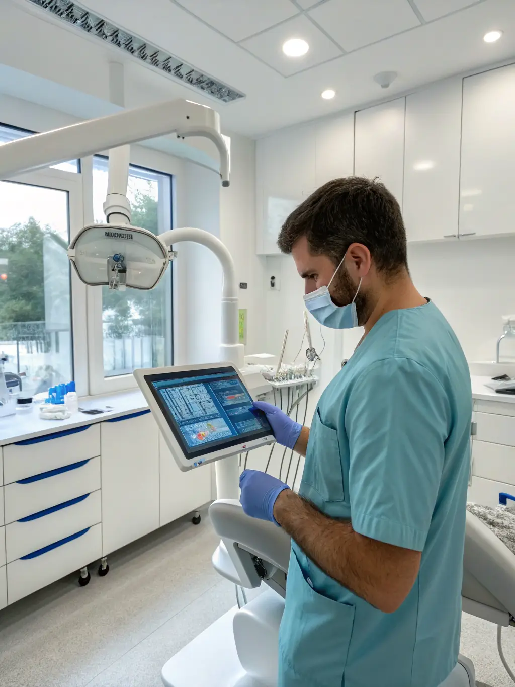 A modern dental office with multiple computers and digital X-ray machines, showcasing the technology-driven nature of the dental industry and the need for reliable IT support.