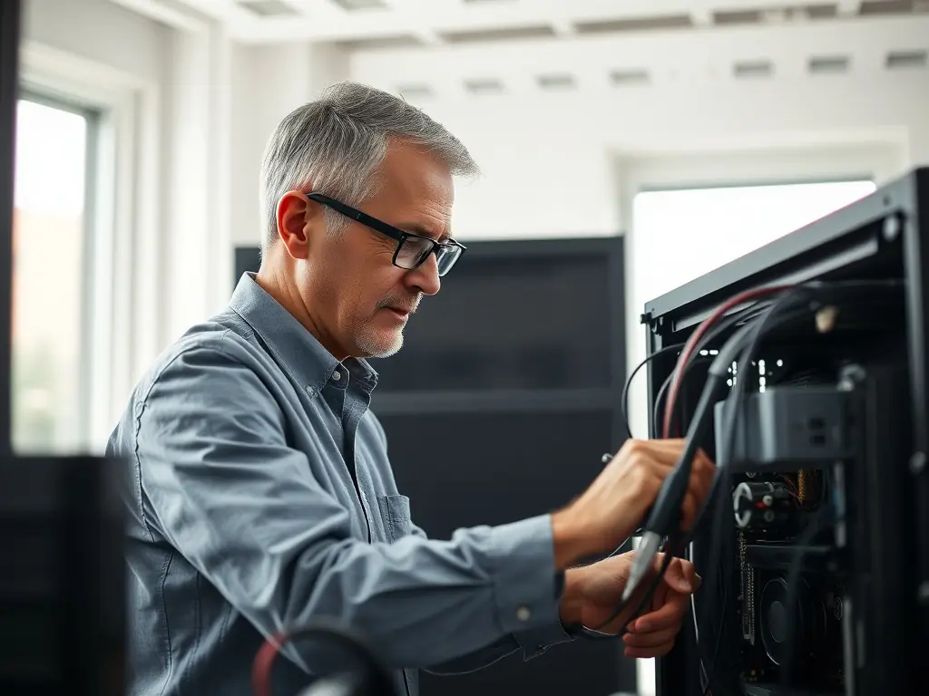 An IT technician monitoring servers and network equipment in a modern office environment, representing Managed IT Services.