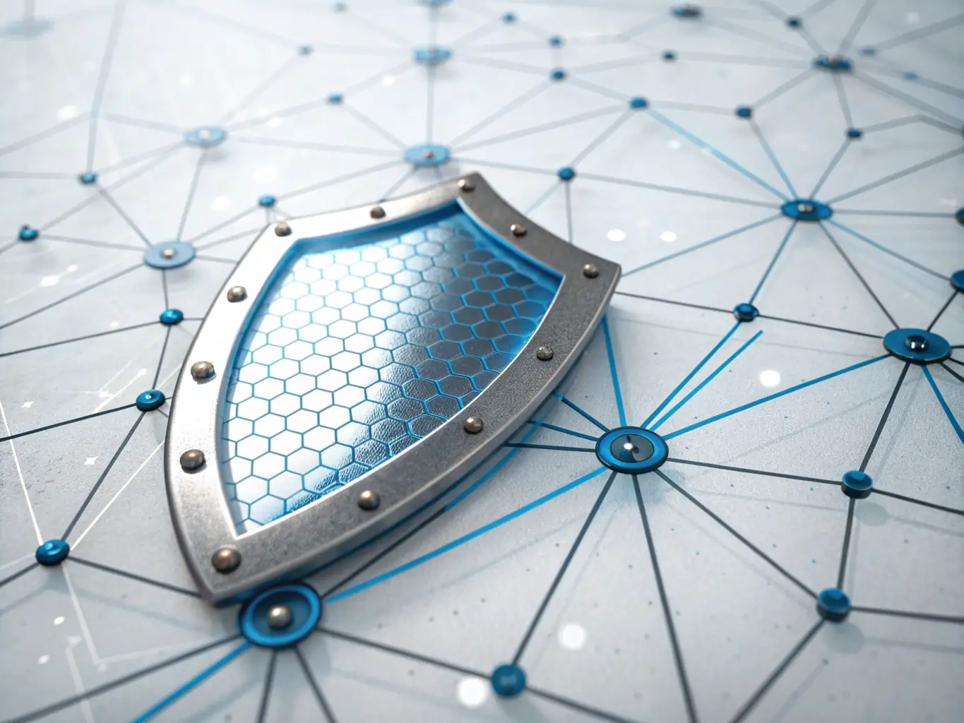 A digital illustration of a shield with a lock inside, representing cybersecurity protection for Spring IT Services' clients.