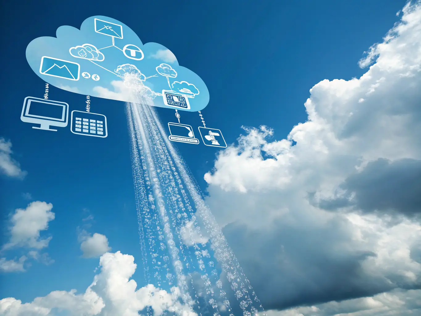 A visual representation of data being securely backed up to a cloud server, ensuring data protection and disaster recovery for Spring IT Services' clients.